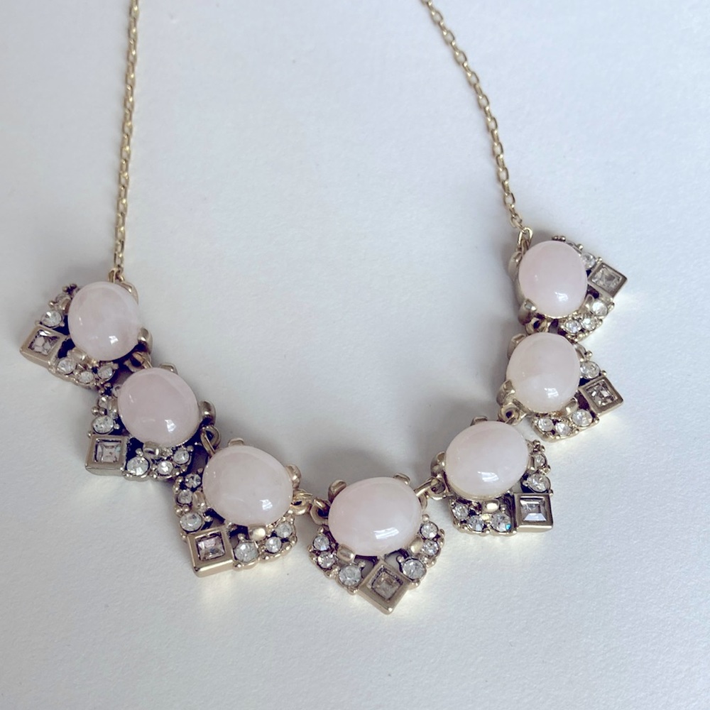 Loft Faux Rose Quartz with diamond accents necklace. Gold chain.